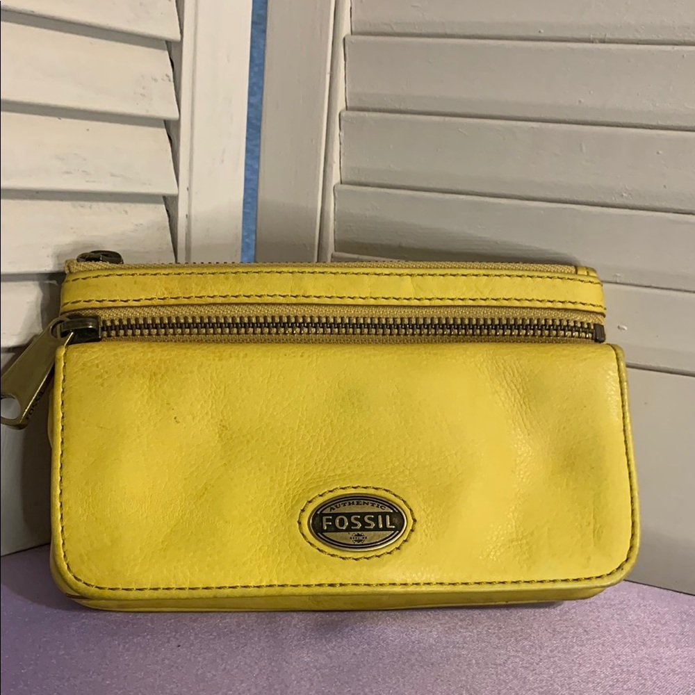 Fossil Yellow Leather Women's double zipper wallet